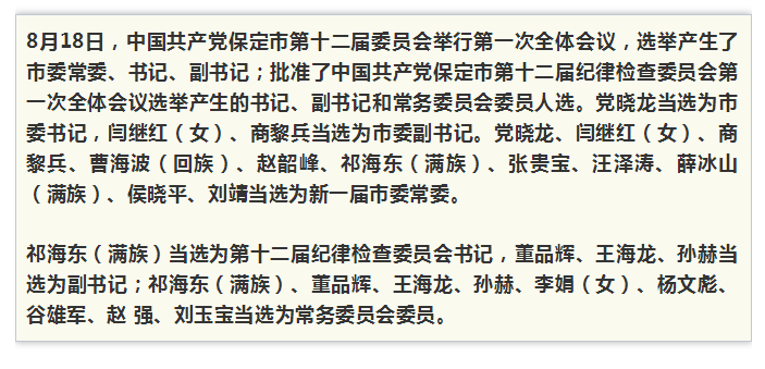 最新保定市委常委名單,最新保定市委常委名單及其工作展望